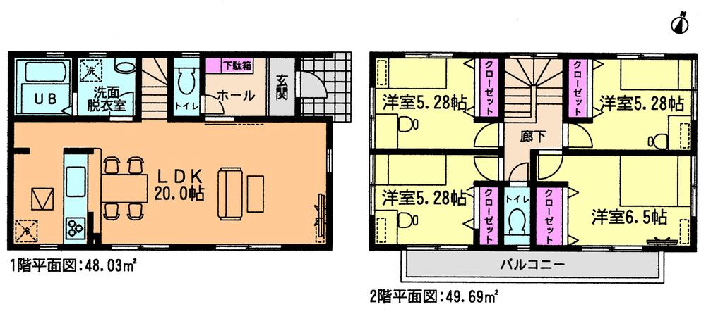 Floor plan. (5 Building), Price 21.5 million yen, 4LDK, Land area 148 sq m , Building area 97.72 sq m