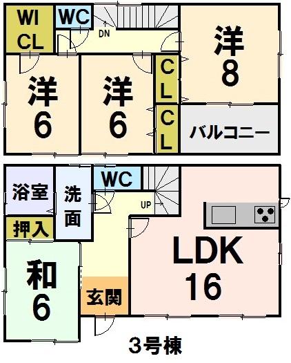 Floor plan. (3 Building), Price 28.8 million yen, 4LDK, Land area 148.32 sq m , Building area 105.15 sq m