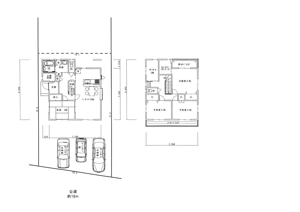 Compartment view + building plan example. Building plan example 4LDK + 3S, Land price 1.8 million yen, Land area 171.56 sq m , Building price 22,710,000 yen, Building area 119.21 sq m