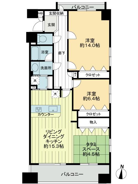 Floor plan. 2LDK, Price 14.8 million yen, Footprint 104.33 sq m , Balcony area 16 sq m