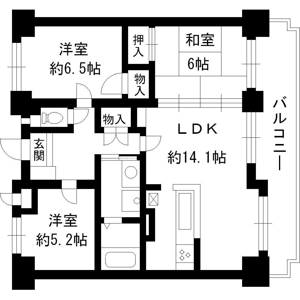 Floor plan. 3LDK, Price 8.8 million yen, Occupied area 64.14 sq m , Balcony area 13.55 sq m