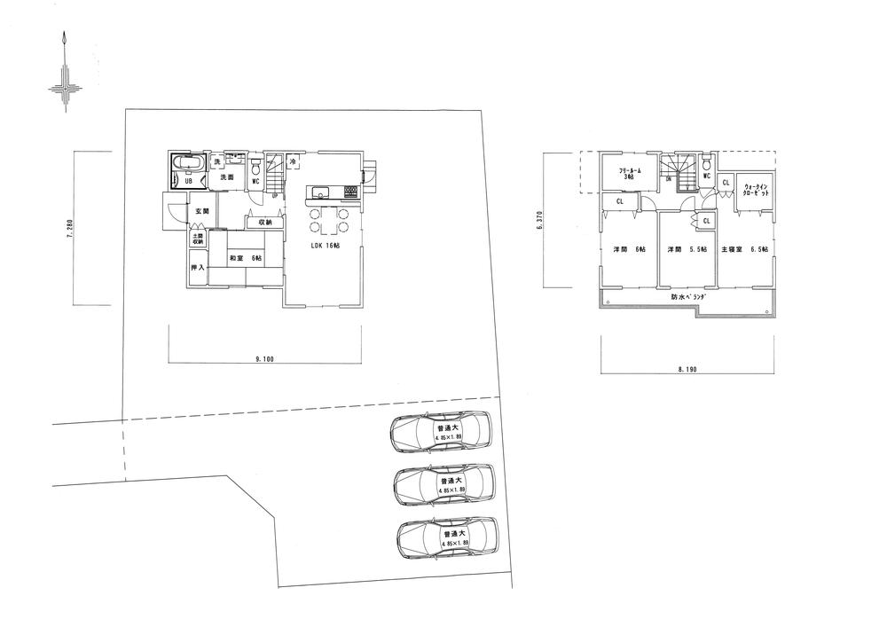 Building plan example (floor plan). Building plan example 4LDK + 3S, Land price 18,470,000 yen, Land area 416.87 sq m , Building price 27,380,000 yen, Building area 108.48 sq m