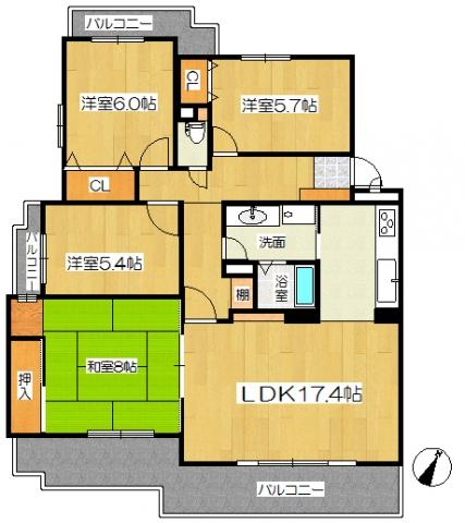 Floor plan. 4LDK, Price 10.8 million yen, Occupied area 94.74 sq m , Between the balcony area 20.8 sq m floor plan