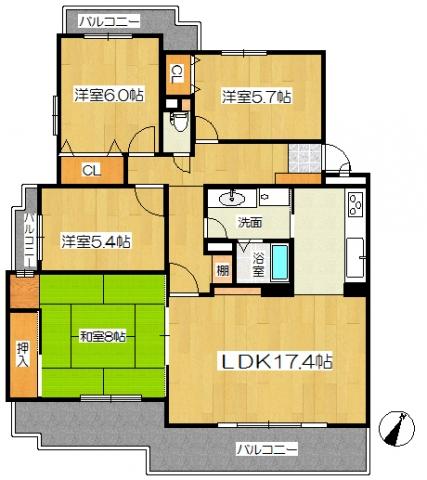 Floor plan. 4LDK, Price 10.8 million yen, Occupied area 94.74 sq m , Between the balcony area 20.8 sq m floor plan