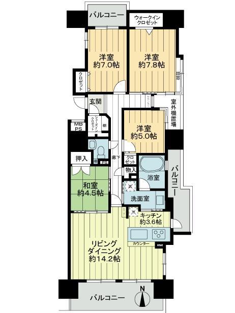 Floor plan. 4LDK, Price 28.8 million yen, Footprint 100.53 sq m , Balcony area 21.89 sq m