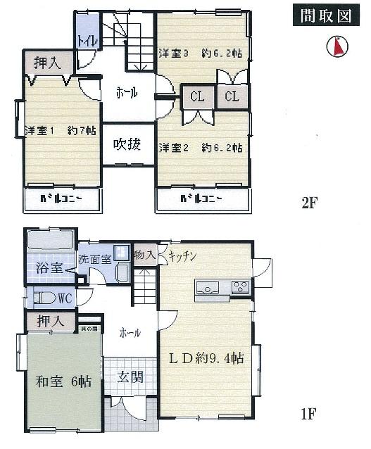 Floor plan. 27,800,000 yen, 4LDK, Land area 185.56 sq m , Building area 101.34 sq m