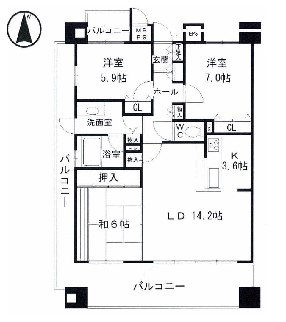 Floor plan. 3LDK, Price 23.8 million yen, Footprint 78.5 sq m , Balcony area 36.7 sq m