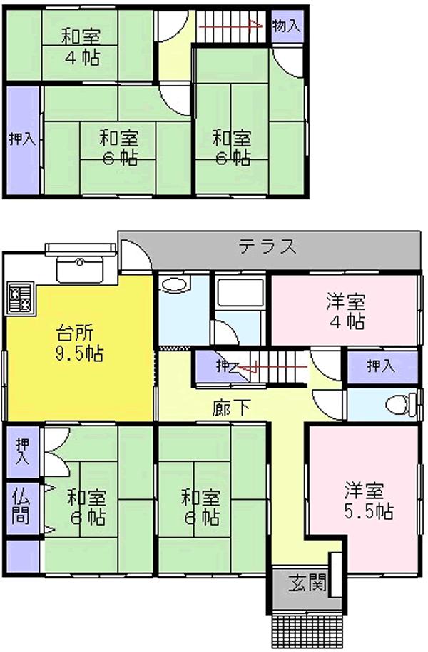 Floor plan. 15 million yen, 7DK, Land area 165.3 sq m , Building area 109.3 sq m 7Dk, Two-story