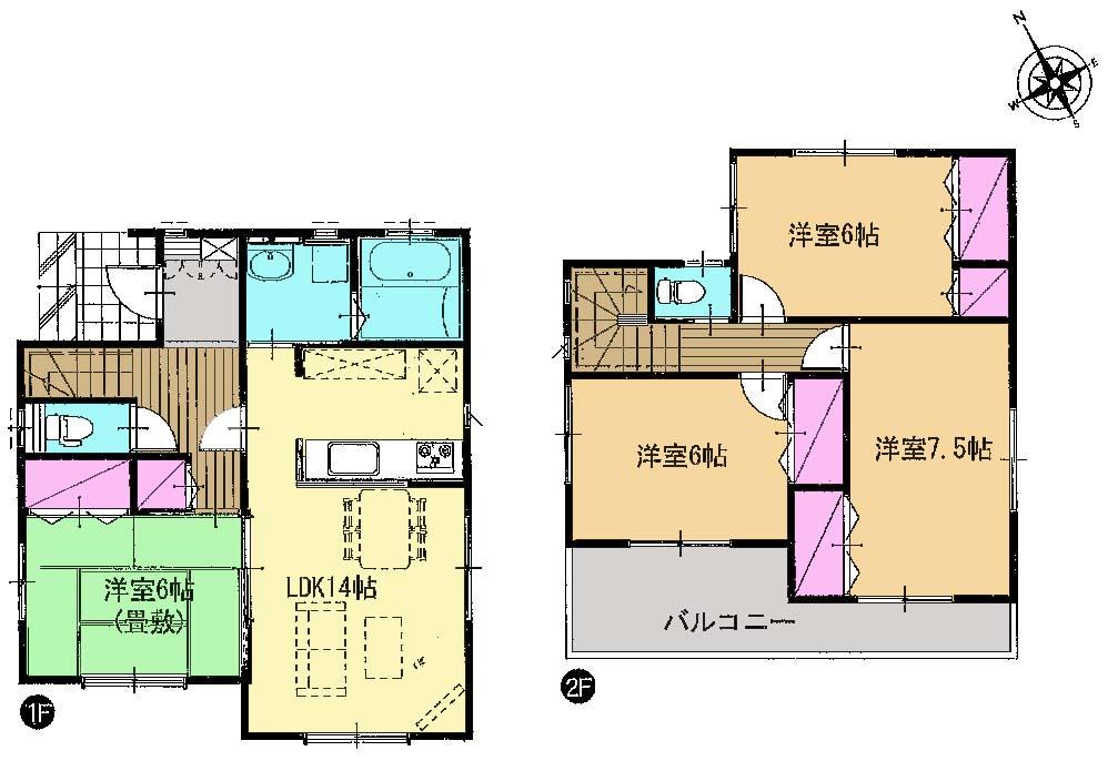 Floor plan. (Building 2), Price 22,400,000 yen, 4LDK, Land area 185.51 sq m , Building area 96.88 sq m