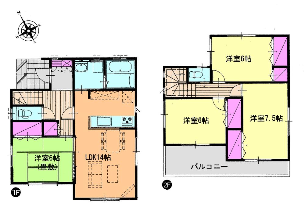 Floor plan. (Building 2), Price 22,400,000 yen, 4LDK, Land area 185.51 sq m , Building area 96.88 sq m
