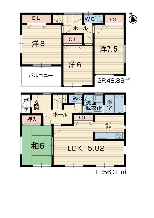Floor plan. (1 Building), Price 22,800,000 yen, 4LDK, Land area 160.2 sq m , Building area 105.17 sq m