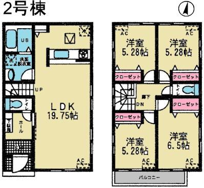 Floor plan. (Building 2), Price 22,900,000 yen, 4LDK, Land area 134.9 sq m , Building area 97.72 sq m