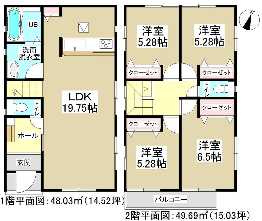 Floor plan. (Building 2), Price 22,900,000 yen, 4LDK, Land area 134.9 sq m , Building area 97.72 sq m