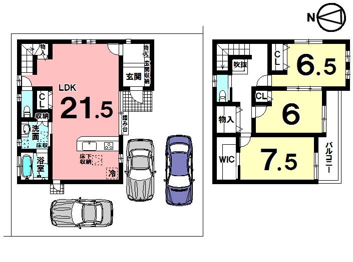 Floor plan. 23.8 million yen, 3LDK, Land area 139.14 sq m , There is housed in the building area 107.24 sq m Zenshitsuminami direction
