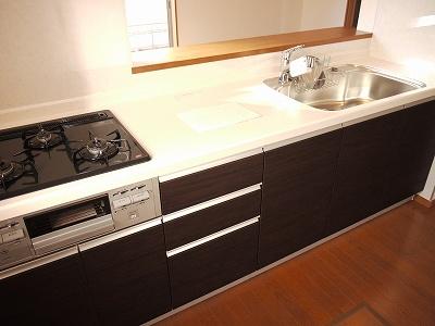 Kitchen. Three-necked gas stove ・ Hand Shower Faucets