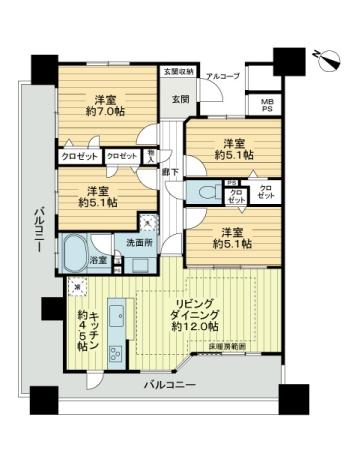 Floor plan. 4LDK, Price 26,800,000 yen, Occupied area 83.53 sq m , Balcony area 26.59 sq m footprint 83.53 sq m , 4LDK, Two-sided balcony.