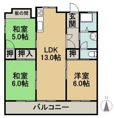 Floor plan. 3LDK, Price 5.8 million yen, Occupied area 62.71 sq m , Balcony area 10 sq m