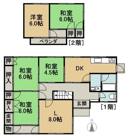 Floor plan. 14.3 million yen, 5LDK, Land area 175.95 sq m , Building area 105.16 sq m