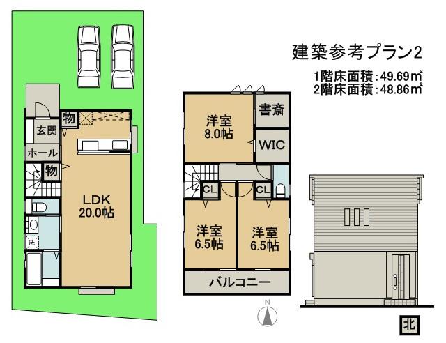 Building plan example (floor plan). Building plan example, Building price 16.8 million yen, Building area 98.55 sq m