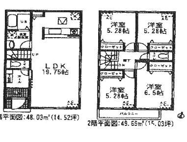 Floor plan. (Building 2), Price 23.8 million yen, 4LDK+S, Land area 134.9 sq m , Building area 97.72 sq m