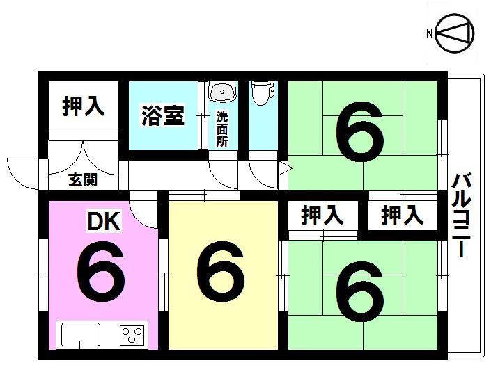 Floor plan. 3DK, Price 3.7 million yen, Occupied area 53.51 sq m , Balcony area 9.89 sq m
