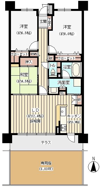 Floor plan. 3LDK, Price 17,900,000 yen, Occupied area 84.45 sq m