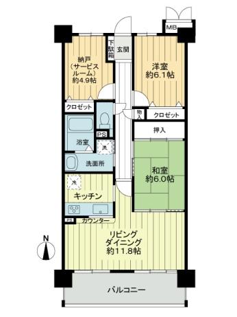 Floor plan. 2LDK + S (storeroom), Price 13.3 million yen, Occupied area 73.16 sq m , Balcony area 10.54 sq m top floor 2LDK + service is Room.