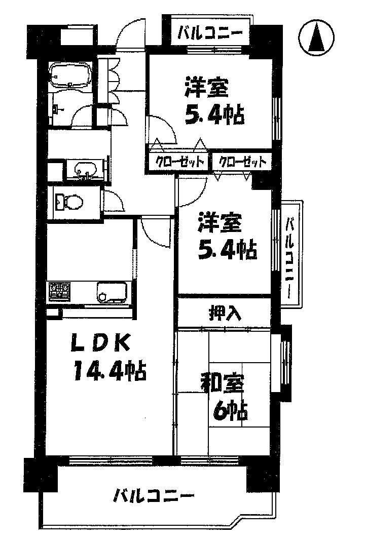 Floor plan. 3LDK, Price 14.8 million yen, Footprint 69.3 sq m , Balcony area 14.87 sq m