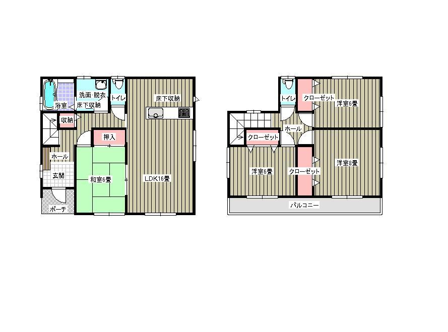 Floor plan. (Building 2), Price 27,800,000 yen, 4LDK, Land area 168.54 sq m , Building area 104.34 sq m