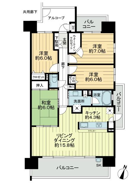 Floor plan. 3LDK + S (storeroom), Price 22,800,000 yen, Occupied area 95.72 sq m , Balcony area 22.6 sq m
