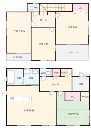 Floor plan. 22,800,000 yen, 4LDK, Land area 171.75 sq m , Building area 103.51 sq m Zenshitsuminami direction of a bright room