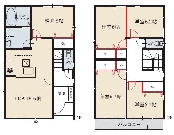 Floor plan. (M6 House), Price 24,800,000 yen, 4LDK+S, Land area 132.66 sq m , Building area 110.56 sq m