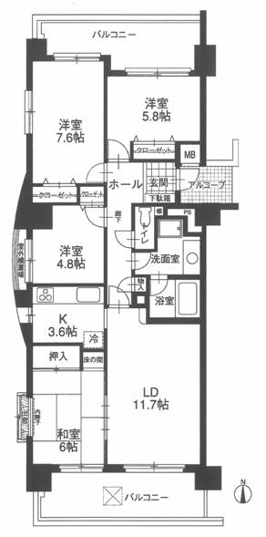 Floor plan. 4LDK, Price 14.9 million yen, Occupied area 87.92 sq m , Corner dwelling units of the balcony area 22.57 sq m 4LDK, There are windows in three directions