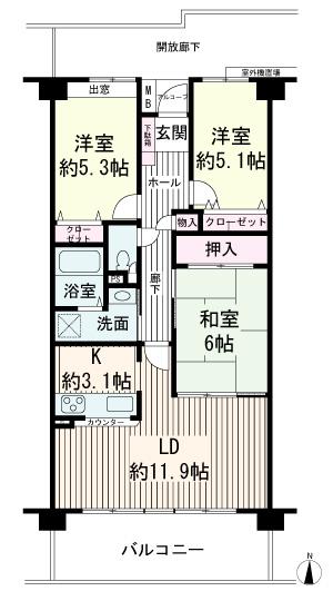 Floor plan. 3LDK, Price 13.5 million yen, Footprint 71.8 sq m , Balcony area 12.2 sq m