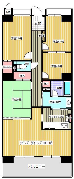 Floor plan. 4LDK, Price 9.8 million yen, Occupied area 87.11 sq m , Balcony area 12.44 sq m