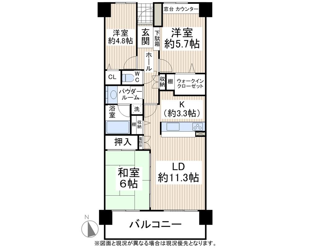 Floor plan. 3LDK, Price 11.1 million yen, Occupied area 70.74 sq m , Balcony area 10.8 sq m south-facing / 3LDK Footprint 70.74m2