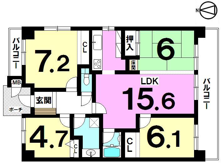 Floor plan. 4LDK, Price 9.8 million yen, Occupied area 82.19 sq m