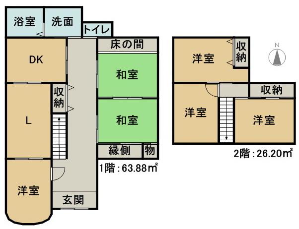 Floor plan. 15.8 million yen, 6LDK, Land area 182 sq m , Building area 90.08 sq m