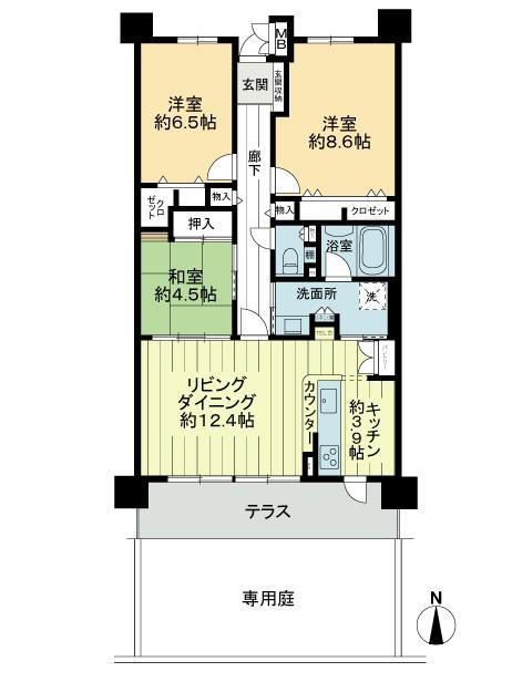 Floor plan. 3LDK, Price 17,900,000 yen, Occupied area 84.45 sq m