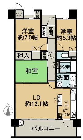 Floor plan. 3LDK, Price 18.9 million yen, Occupied area 77.05 sq m , Balcony area 13.6 sq m