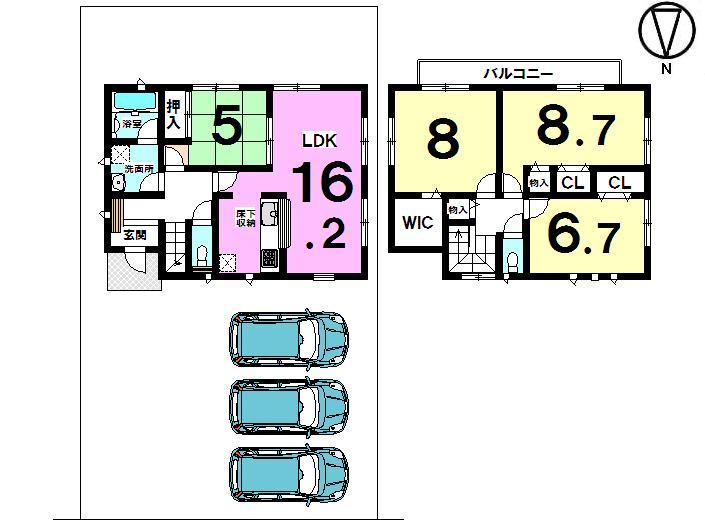 Floor plan. (3 Building), Price 20 million yen, 4LDK, Land area 168.45 sq m , Building area 103.67 sq m