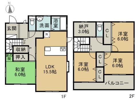 Floor plan. 28,700,000 yen, 4LDK + S (storeroom), Land area 187.39 sq m , Building area 110.15 sq m