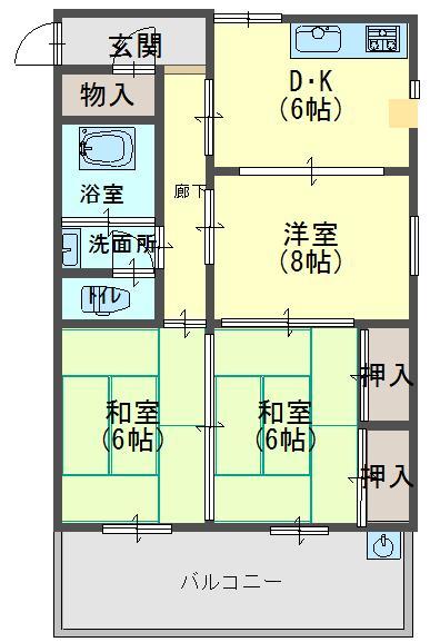 Floor plan. 3LDK, Price 5.8 million yen, Occupied area 64.89 sq m top floor angle room
