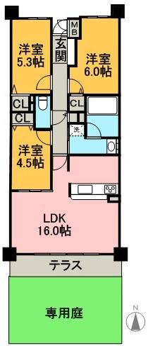 Floor plan. 3LDK, Price 14.8 million yen, Occupied area 70.05 sq m , Balcony area 9.14 sq m south side of the living room, Face-to-face kitchen, A private garden and is recommended point.