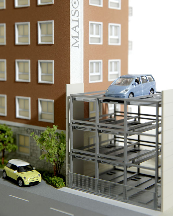 Common utility.  [Multistory parking garage] Plane parking lot, including, Total units worth 100% complete (Rendering model)
