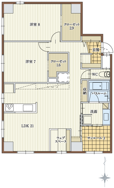 Floor: 2LDK + Sun Room, the occupied area: 95.09 sq m, Price: 29,900,000 yen ~ 36,700,000 yen