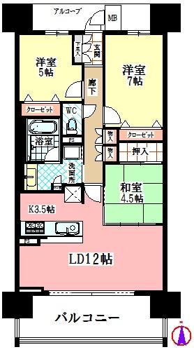 Floor plan. 3LDK, Price 26 million yen, Occupied area 73.85 sq m , Balcony area 12.9 sq m floor plan