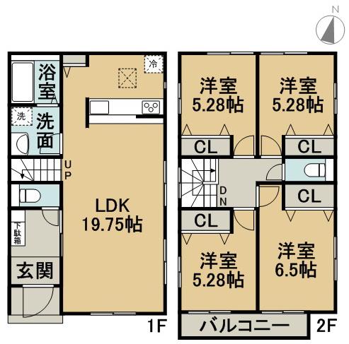 Floor plan. 22,900,000 yen, 4LDK, Land area 134.9 sq m , Building area 97.72 sq m 2 Building ・ 3 Building Mato is the same