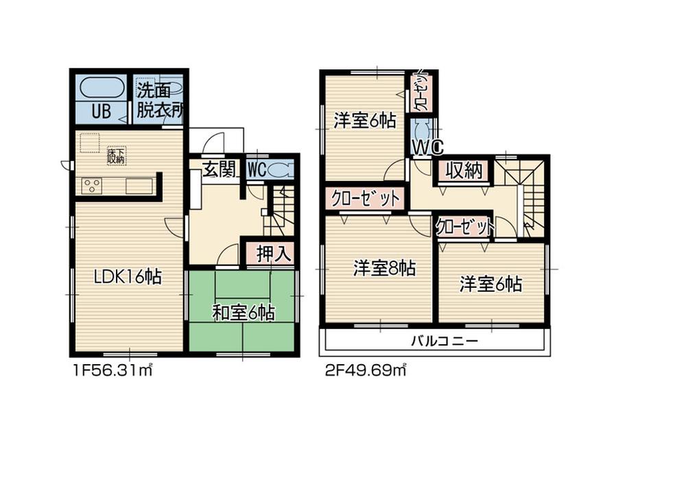 Floor plan. (Building 2), Price 27,800,000 yen, 4LDK, Land area 145.32 sq m , Building area 106 sq m