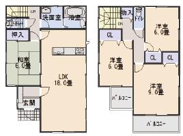 Floor plan. (Building 2), Price 25,800,000 yen, 4LDK, Land area 193.44 sq m , Building area 106 sq m